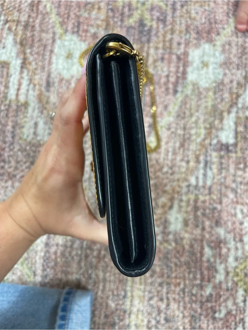Versace Baroque Medusa Chain Clutch Black Pink Gold Leather Wallet Crossbody
